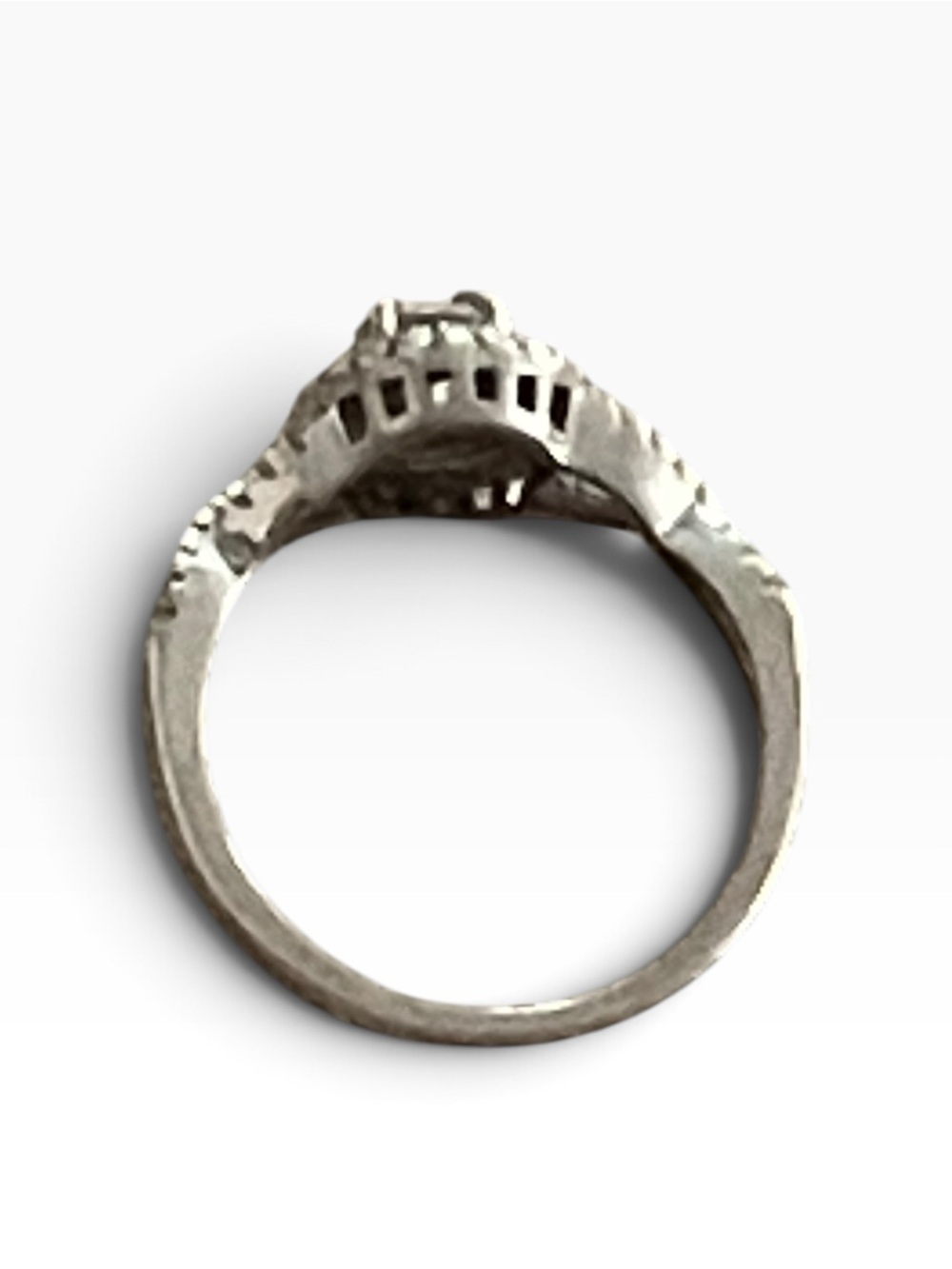 Vintage Sterling Silver Floral Halo Ring with Central Stone - Picture 3 of 6